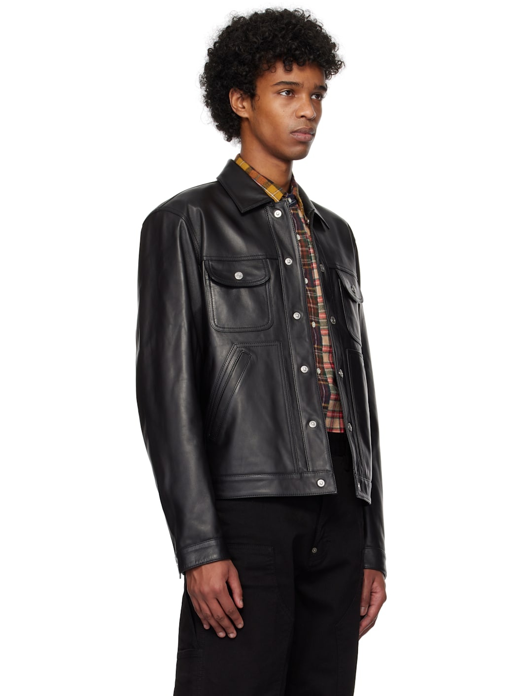 Black Boxy Jean Leather Jacket - 2