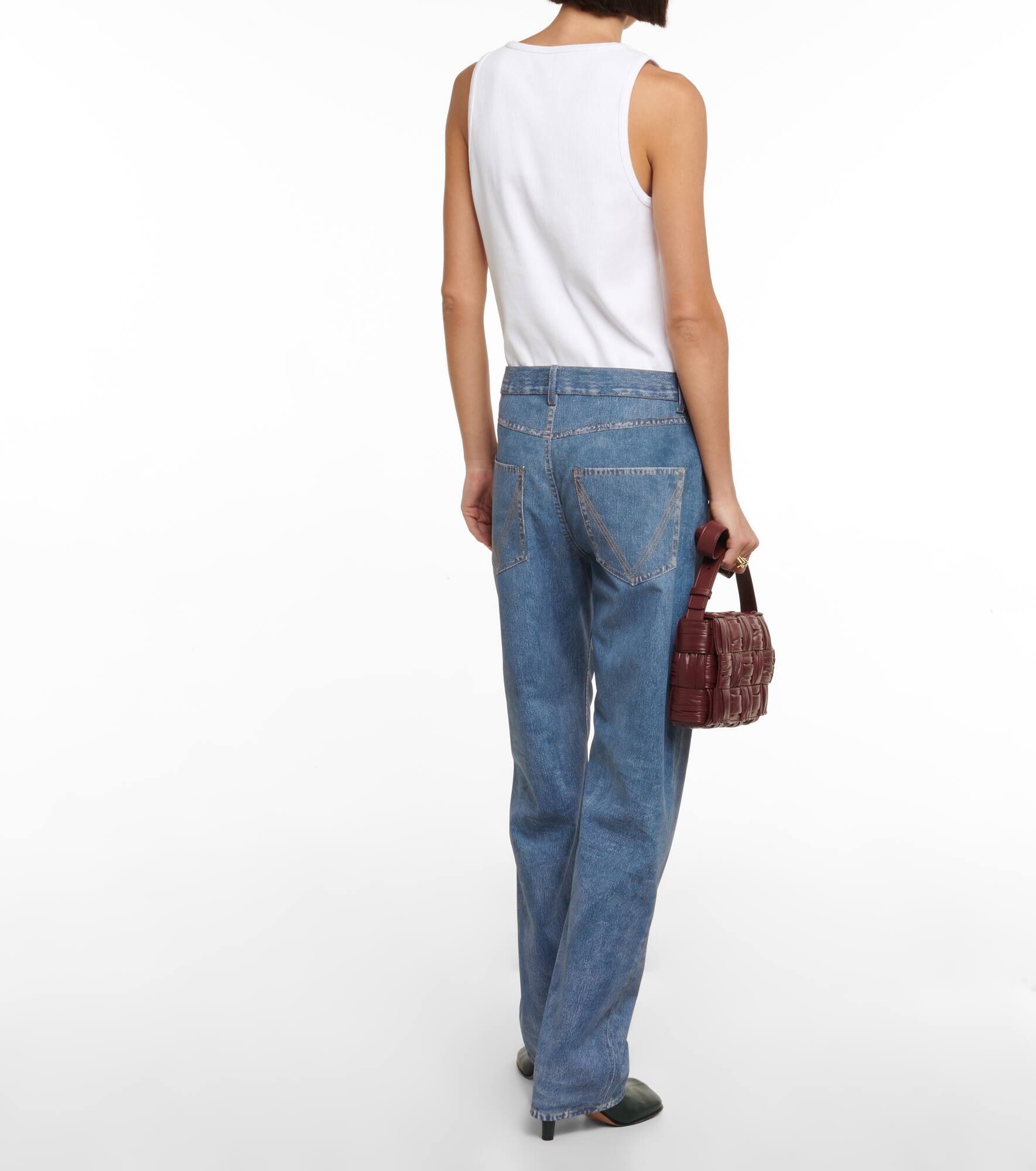 Denim-printed wide-leg leather pants - 3