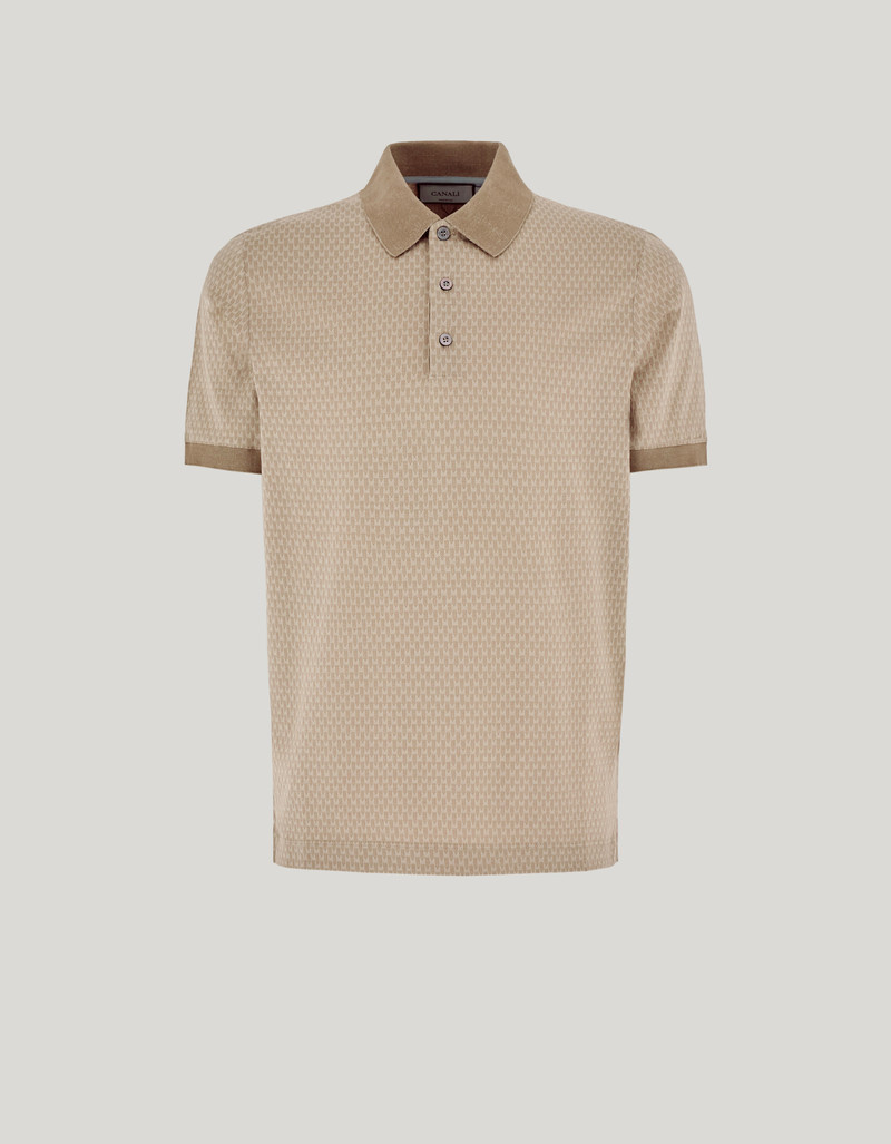BEIGE-HAZELNUT COTTON JACQUARD POLO SHIRT 1
