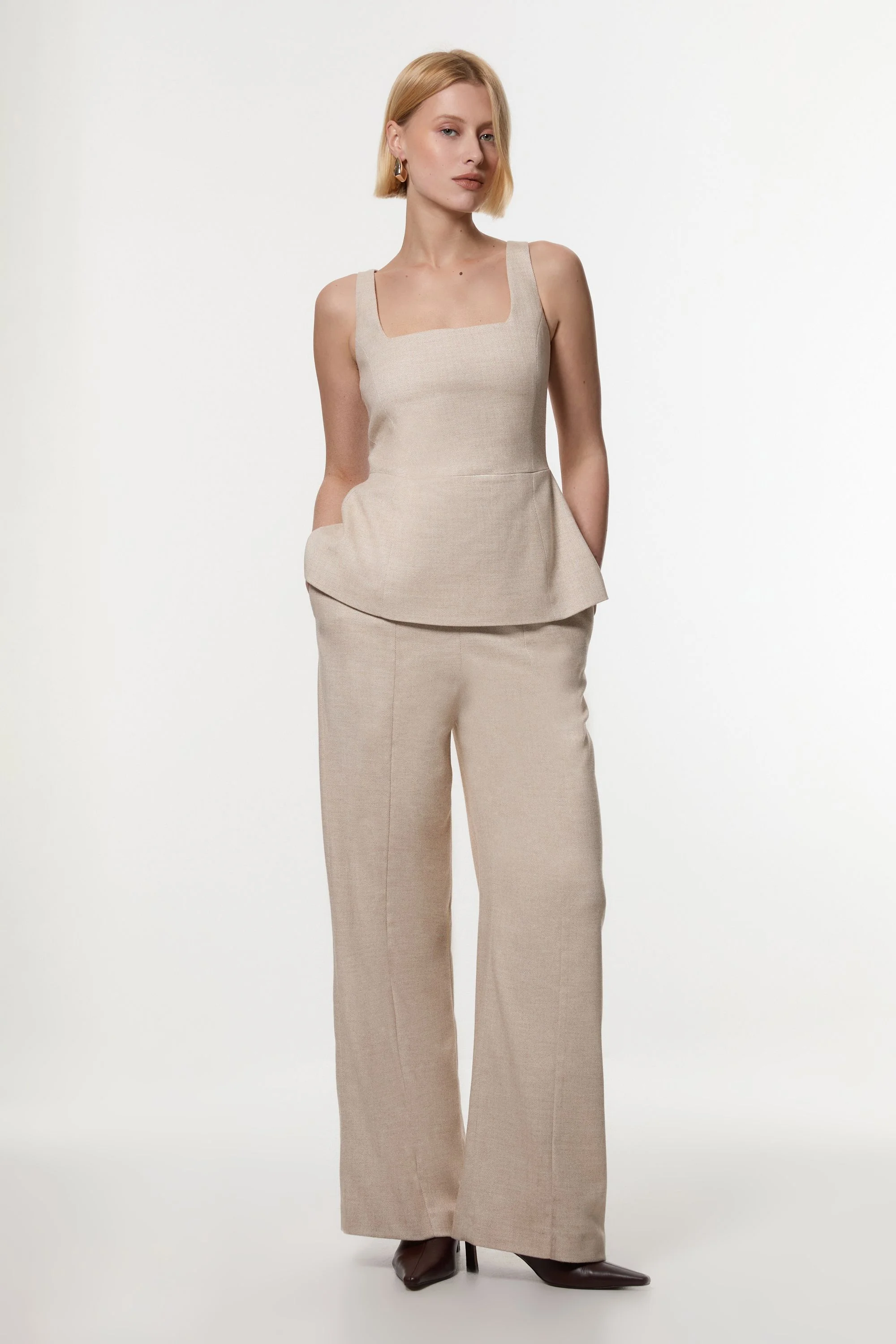 Herringbone Wide Leg Tailored Jumpsuit - 1