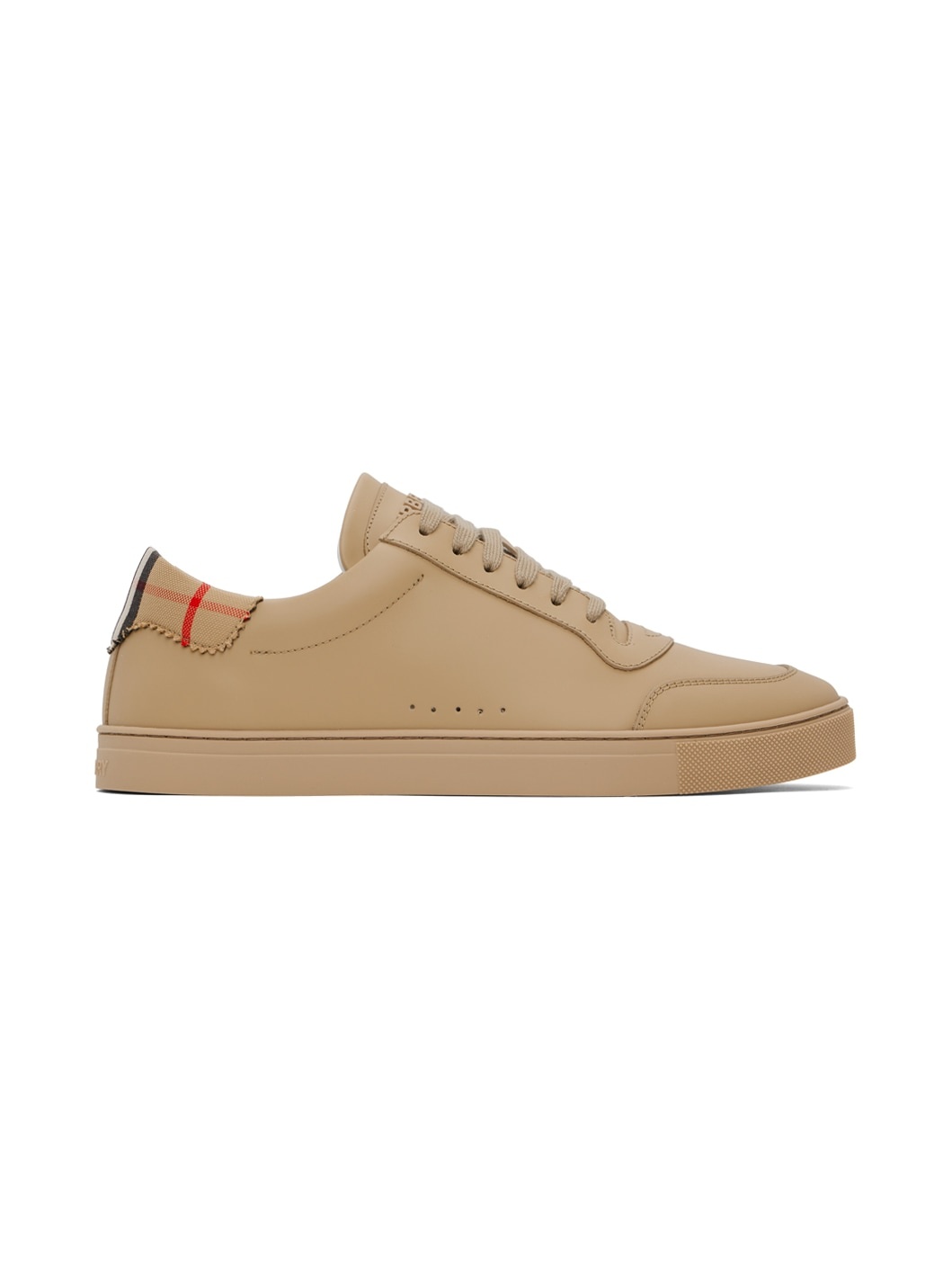 Beige Leather & Check Cotton Sneakers - 1