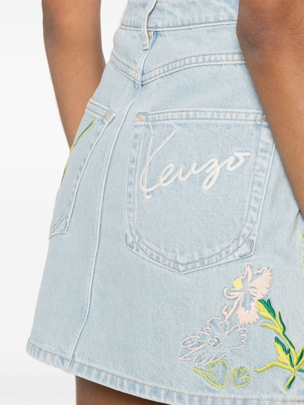 floral-embroidered denim mini skirt - 5