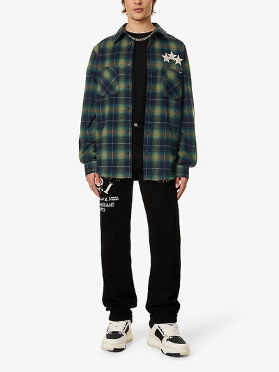 AMIRI Leather-appliqué relaxed-fit cotton flannel shirt outlook
