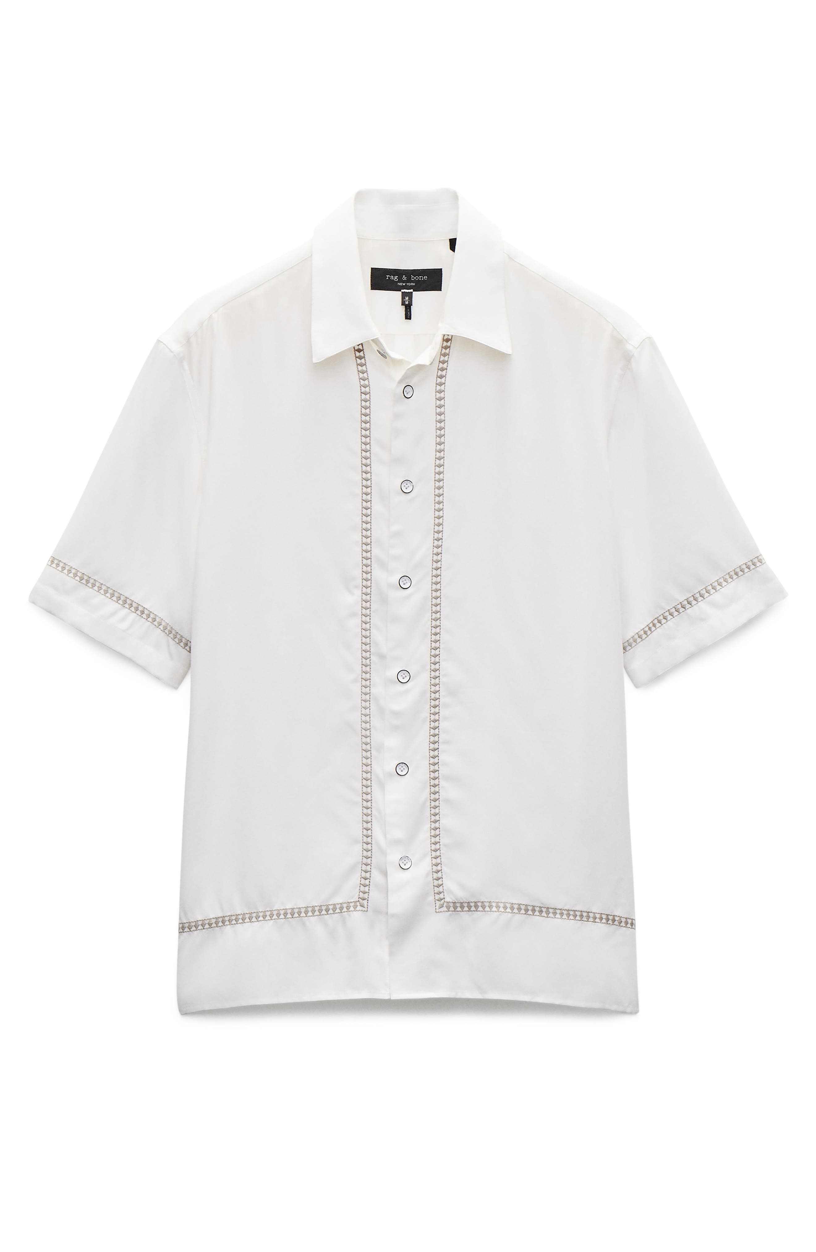 rag & bone Dalton Embroidered Short Sleeve Button-Up Shirt in White at Nordstrom - 4