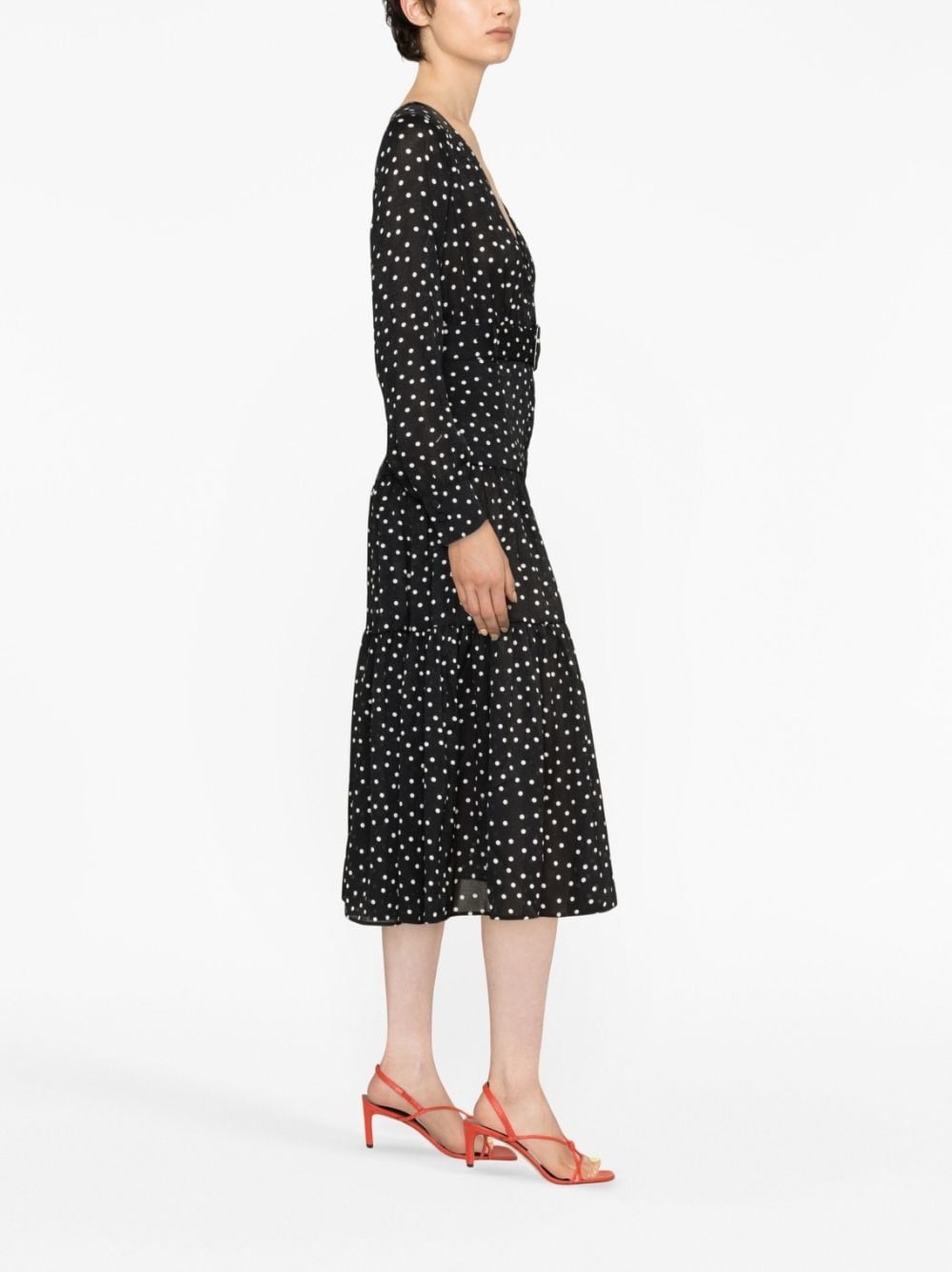 polka-dot-print belted midi dress - 4