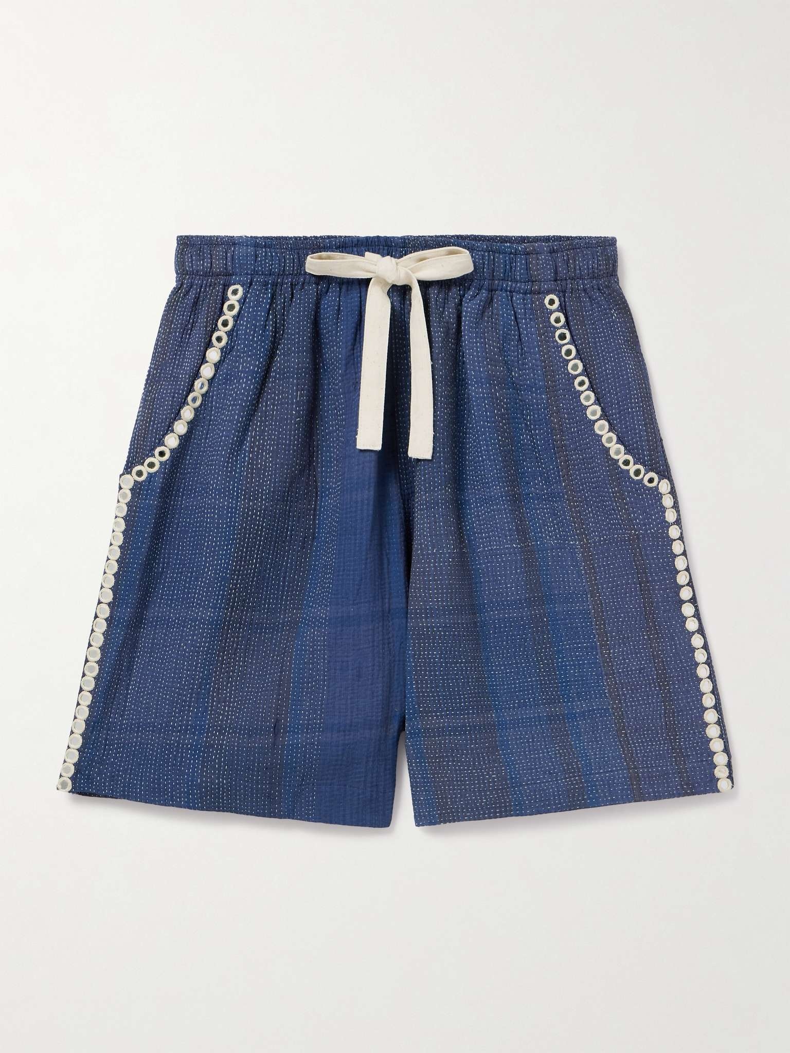 Embellished Embroidered Cotton Drawstring Shorts - 1