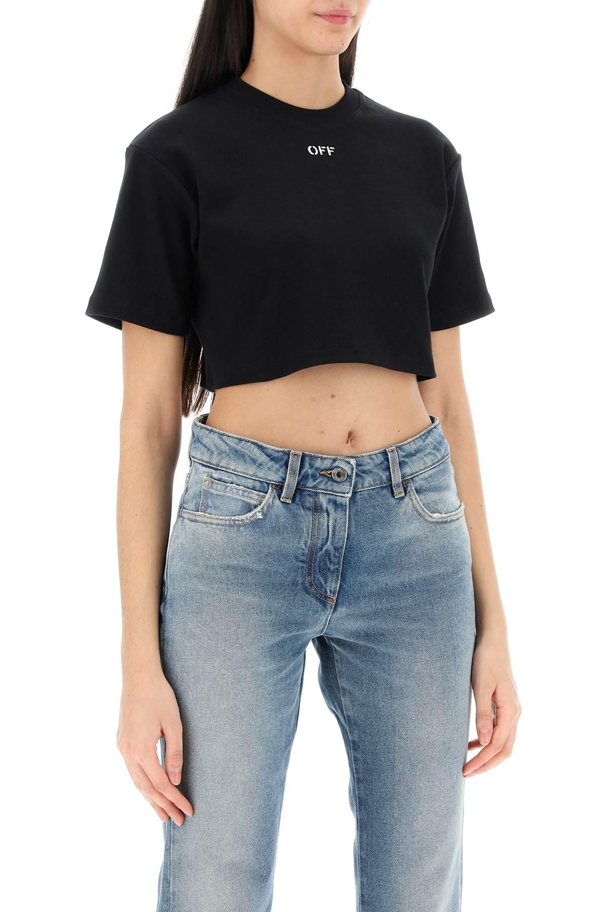 Cropped T-shirt with OFF embroidery - 3