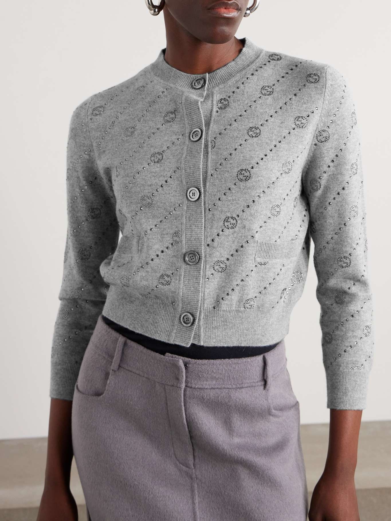 Cropped crystal-embellished cashmere cardigan - 3