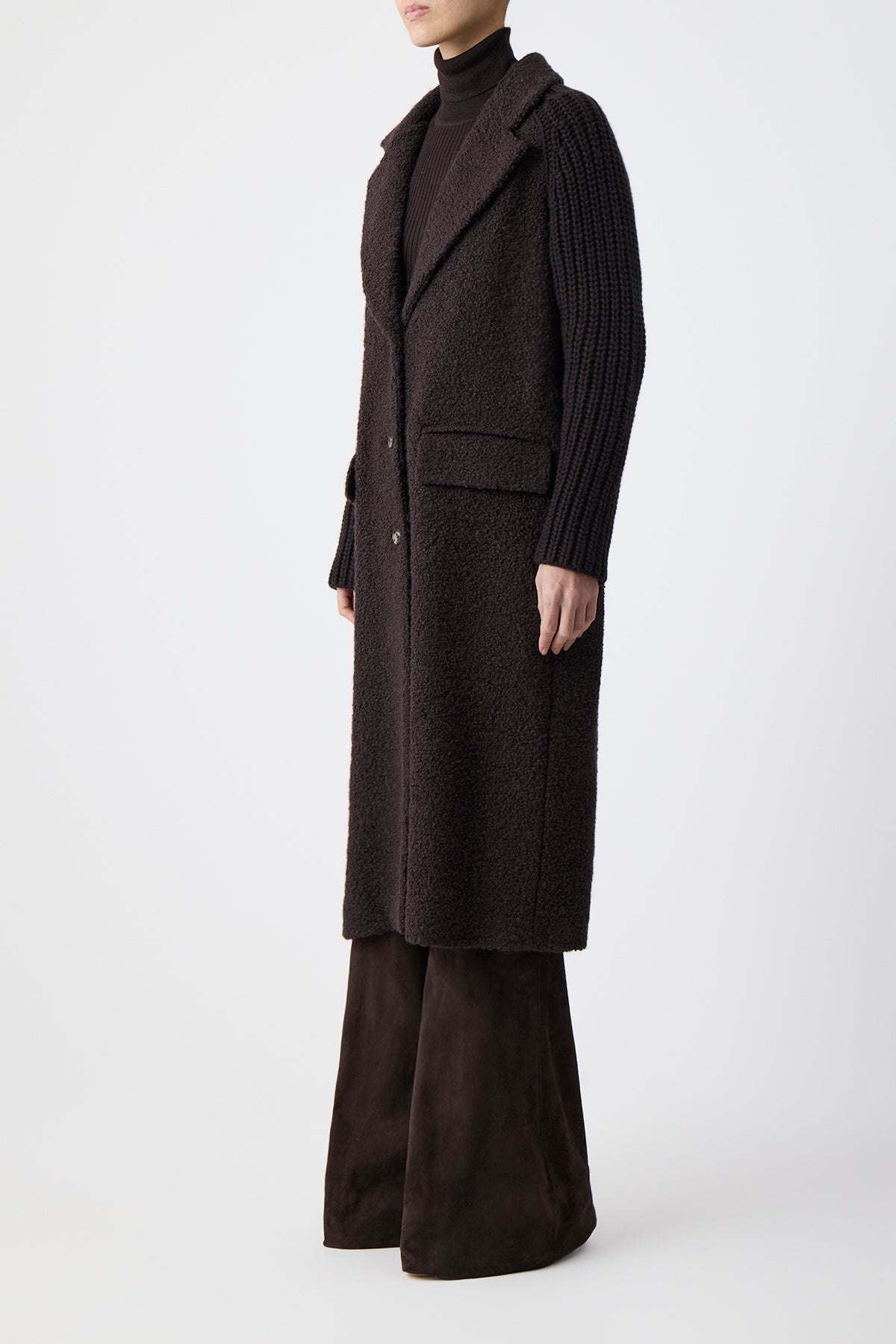 Charles Coat in Chocolate Recycled Cashmere Boucle - 3