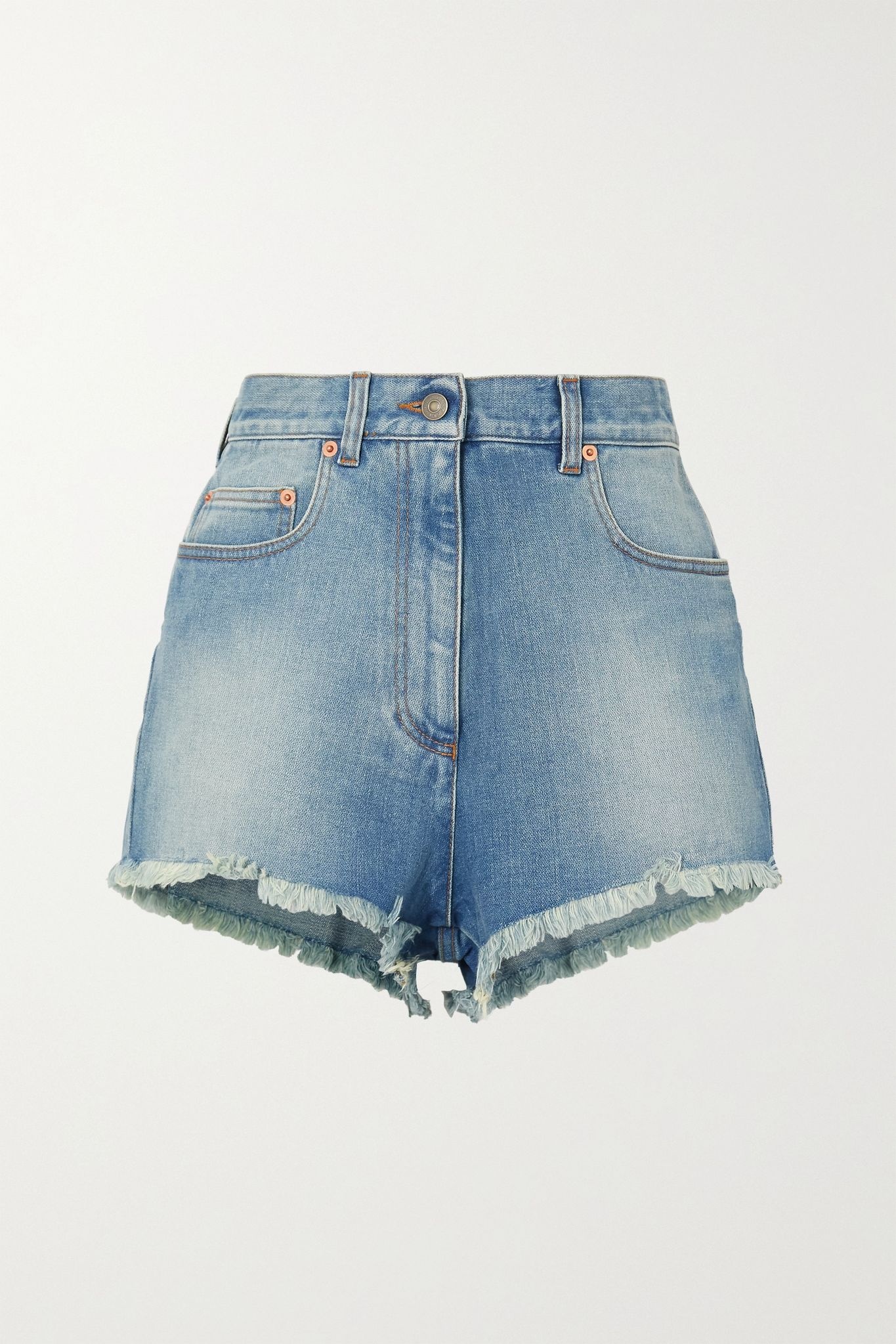 Appliquéd frayed denim shorts - 1