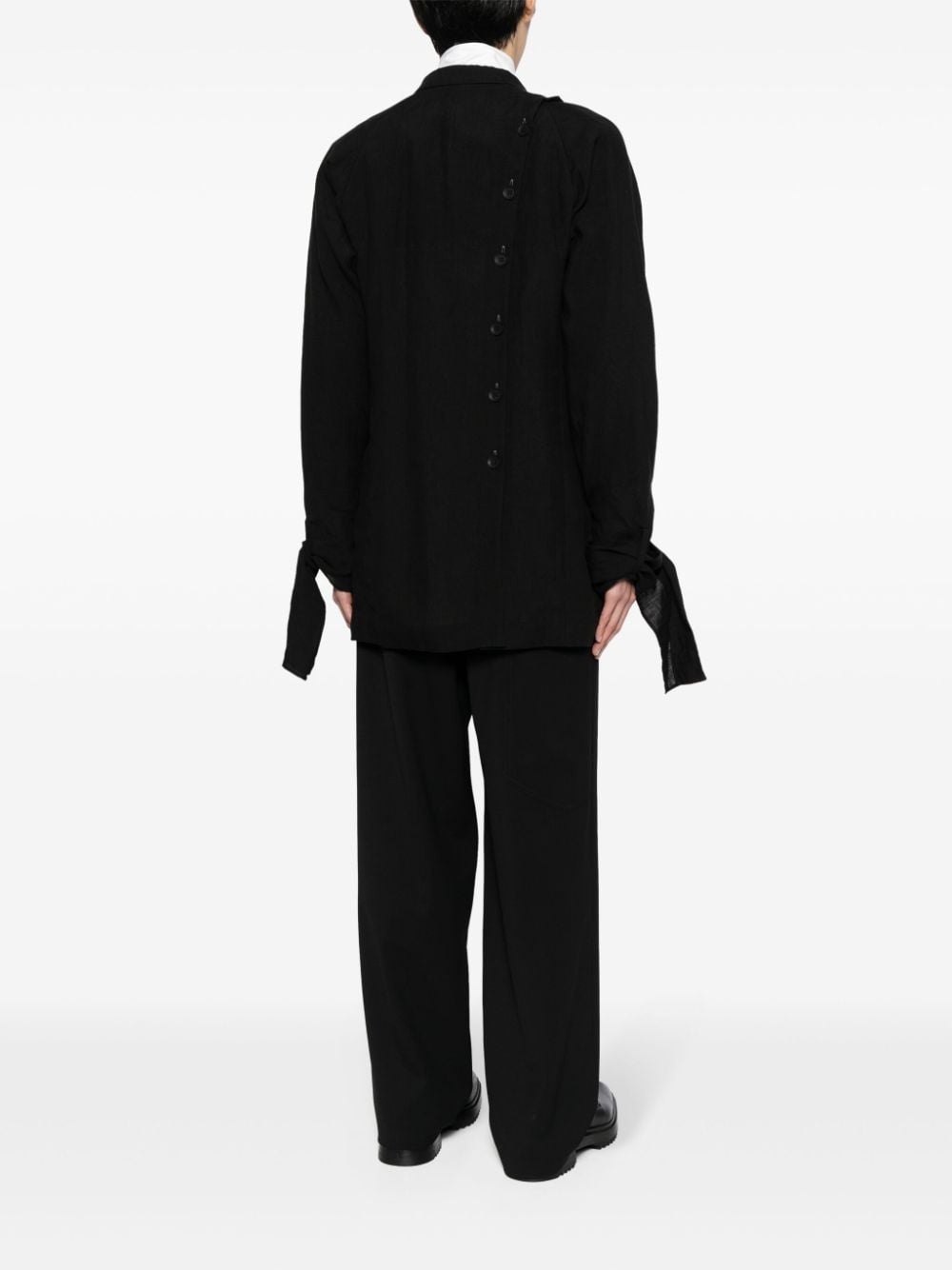 safety-pin embellished linen blazer - 4