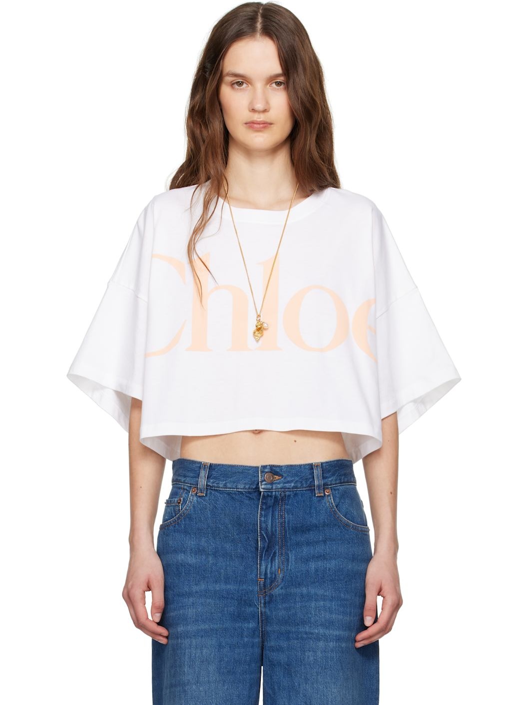 White Oversized Cropped Logo T-shirt - 1