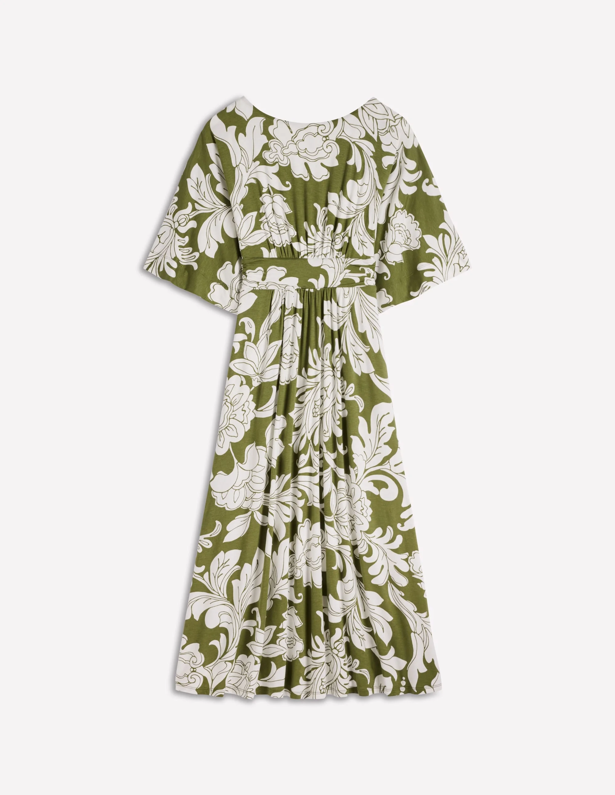 Imelda Kimono Jersey Dress-Olive, Botanical Flourish Mono - 1