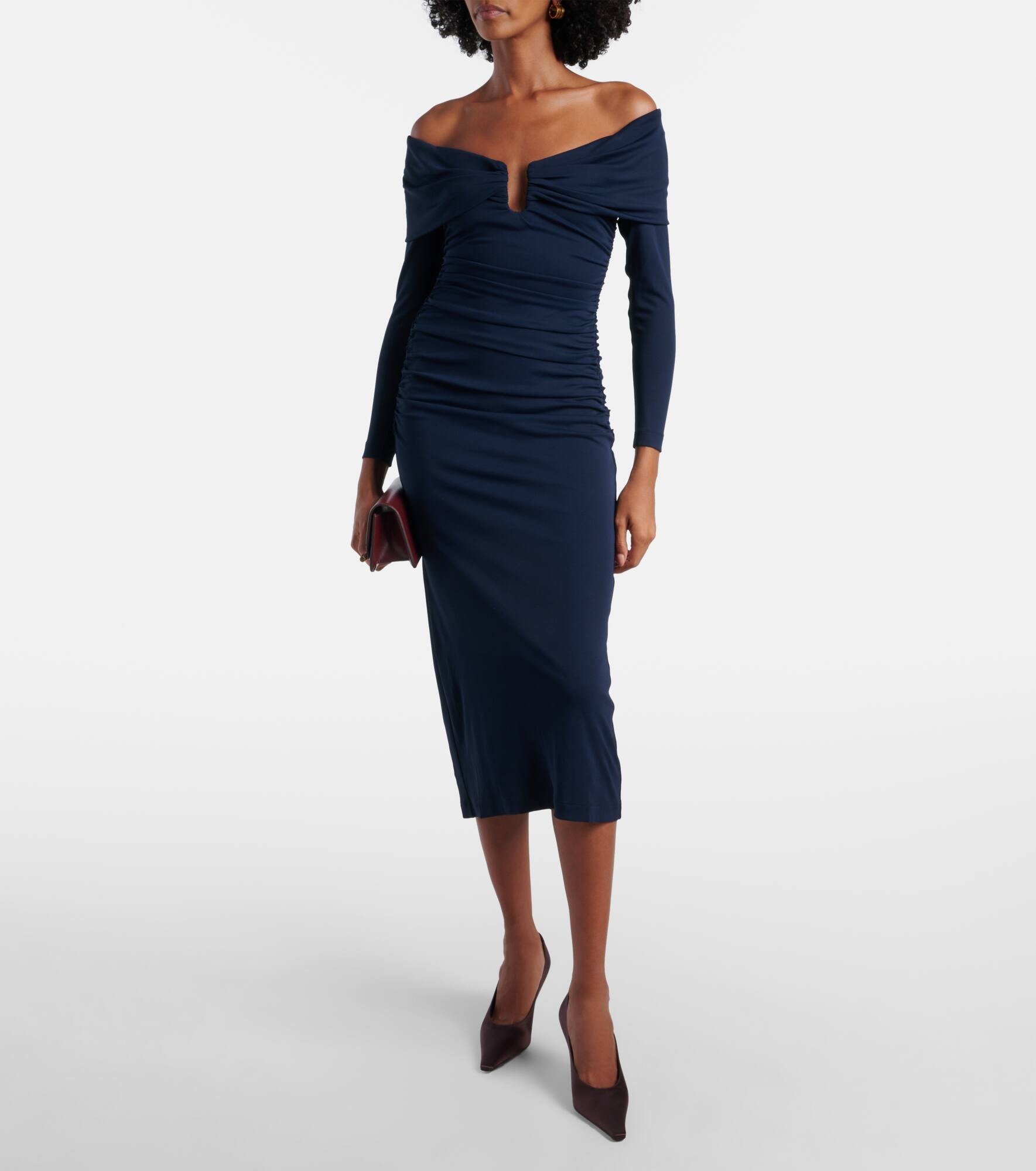 Off-shoulder ruched midi dress - 2