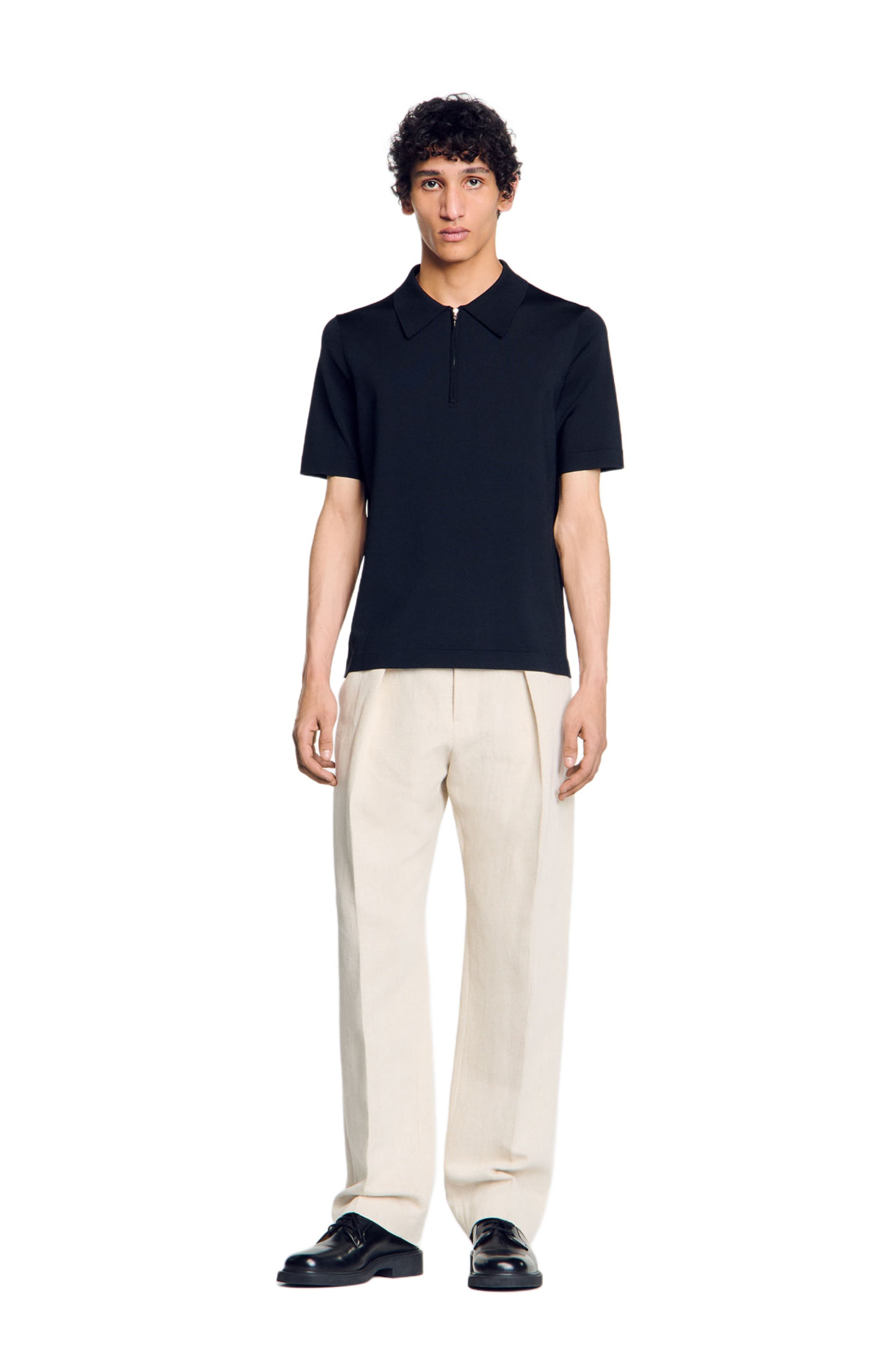SANDRO Knitted polo shirt with zip collar in Fonte at Nordstrom - 3