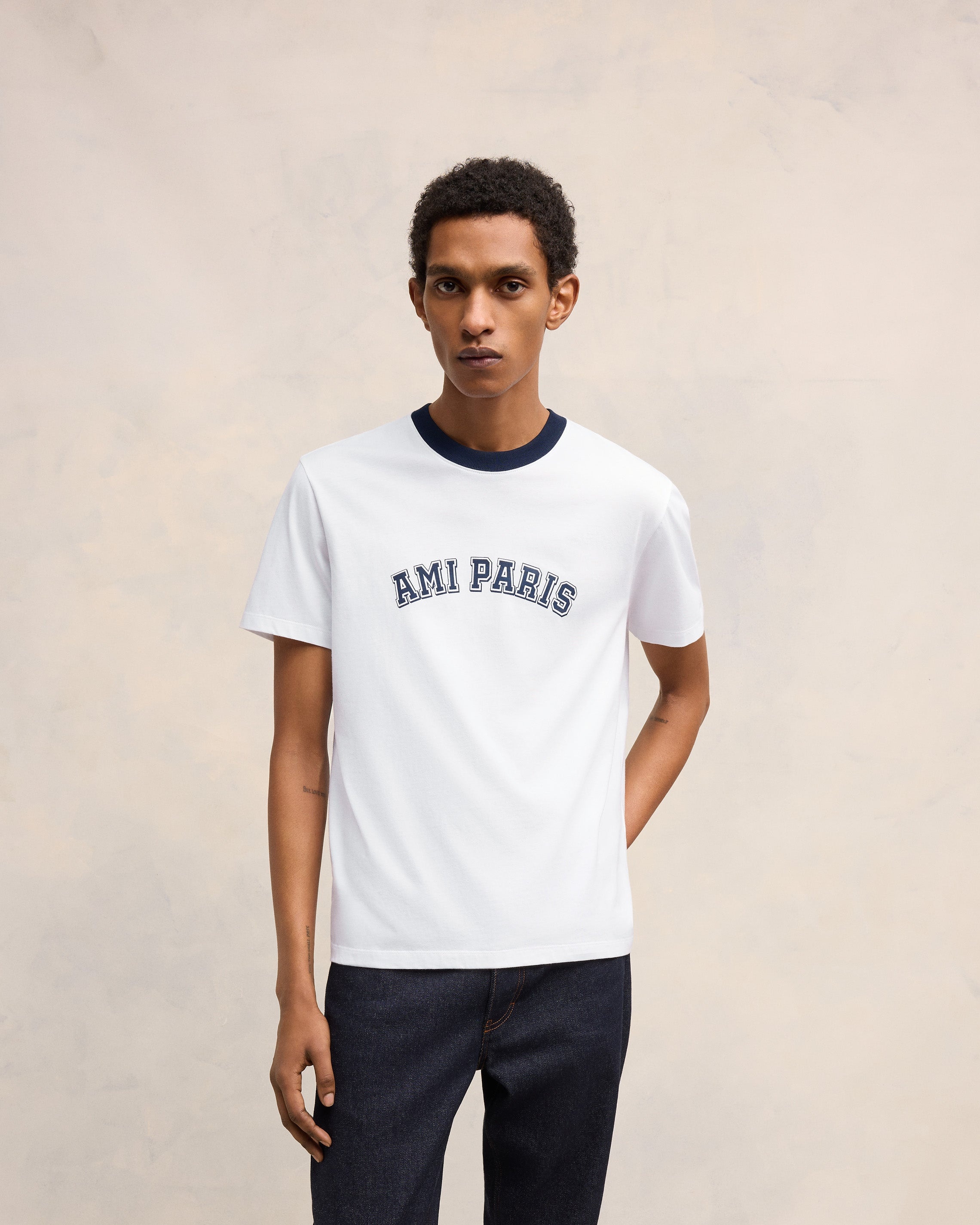 【AMI PARIS】Organic Cotton T-shirts AMI PARIS Logo-Embroidered Organic Cotton-Jersey T-Shirt for