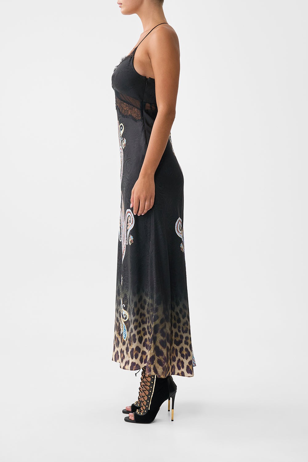 LACE SPLICE BIAS LONG DRESS - 4