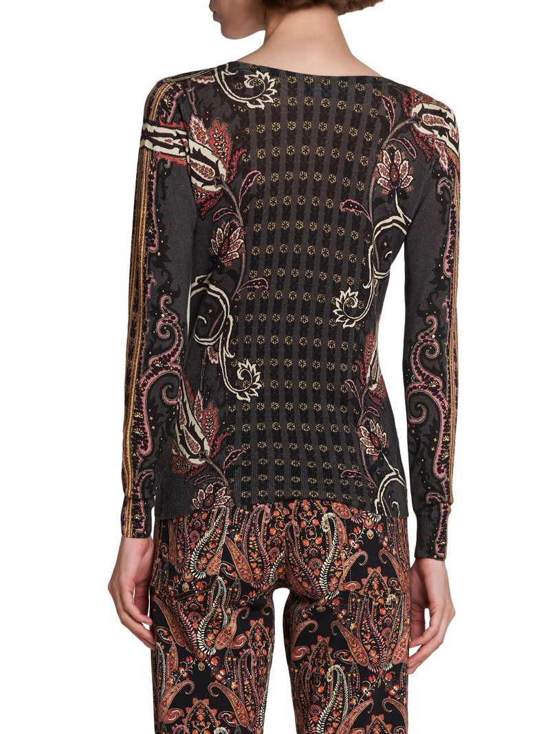Women's Paisley Silk-Cashmere Sweater - Multicolor Black Base 5