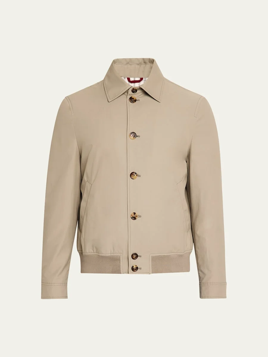 Men's Nylon Button-Front Bomber Jacket - 1