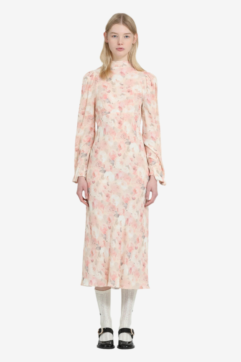 LONG DRESS WITH FLARED SLEEVES AND FLORAL PRINT 1