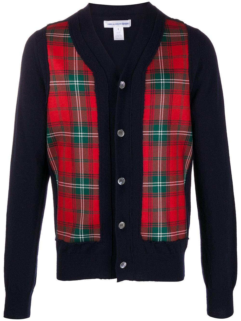 plaid-panelled cardigan - 1