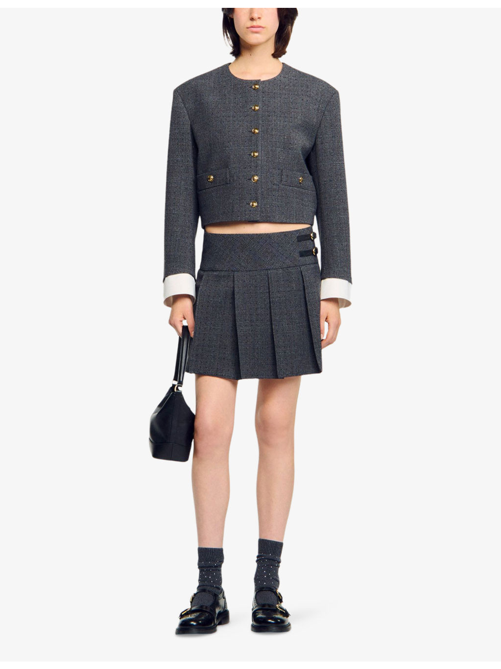 Rhinestone-Embellished Pleated Stretch-Woven Mini Skirt - 2