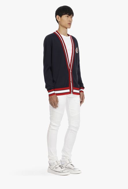 Black, red and white cotton cardigan with embroidered Balmain badge - 7