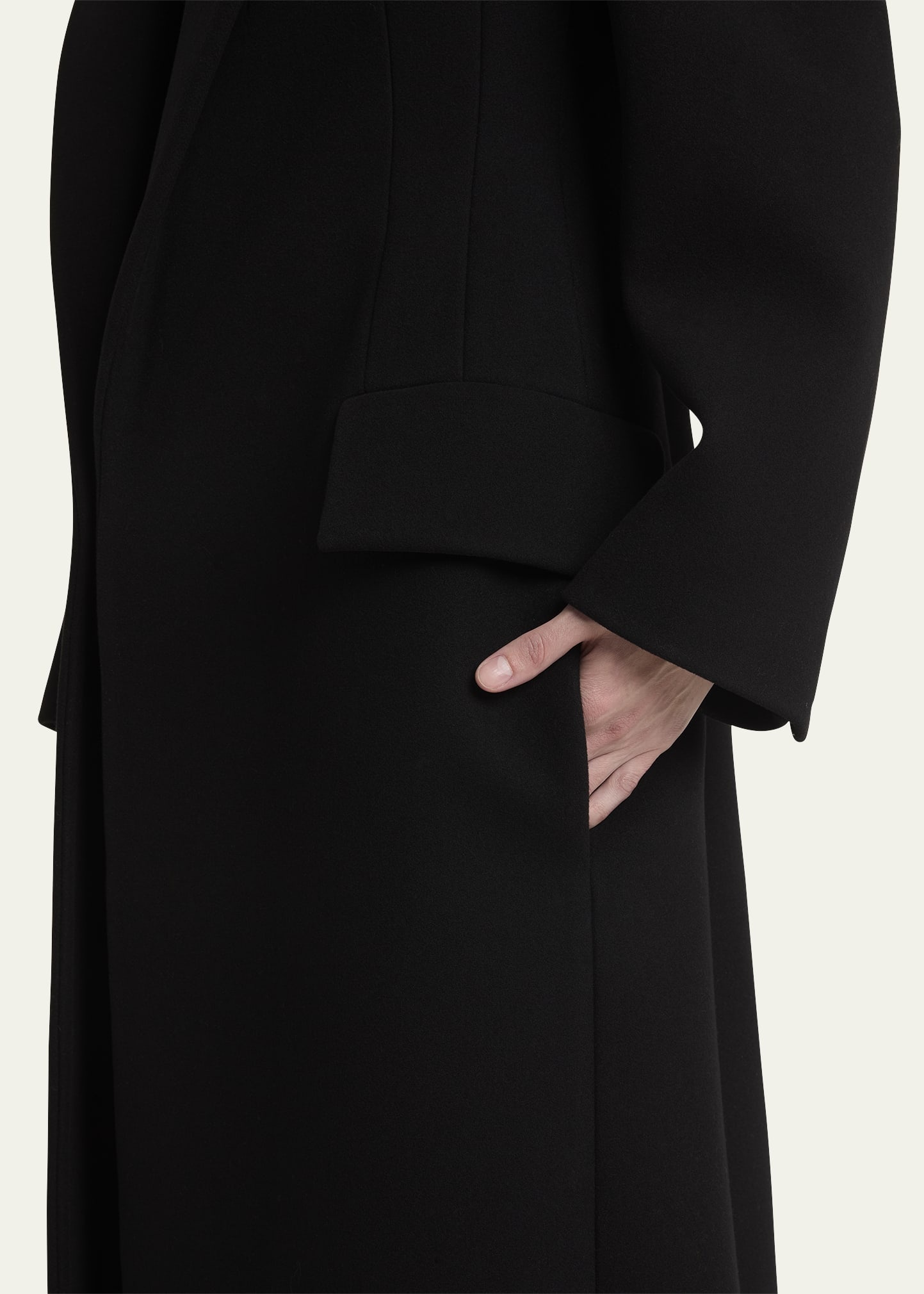 Wide Lapel Long Wool Overcoat - 5