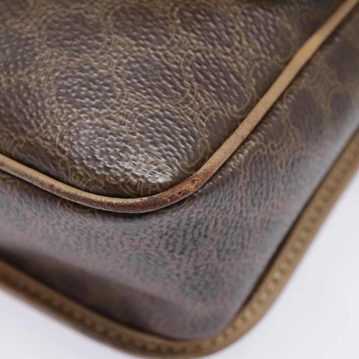 CELINE Macadam Canvas Circle Shoulder Bag Pvc Leather Brown Gold - 12