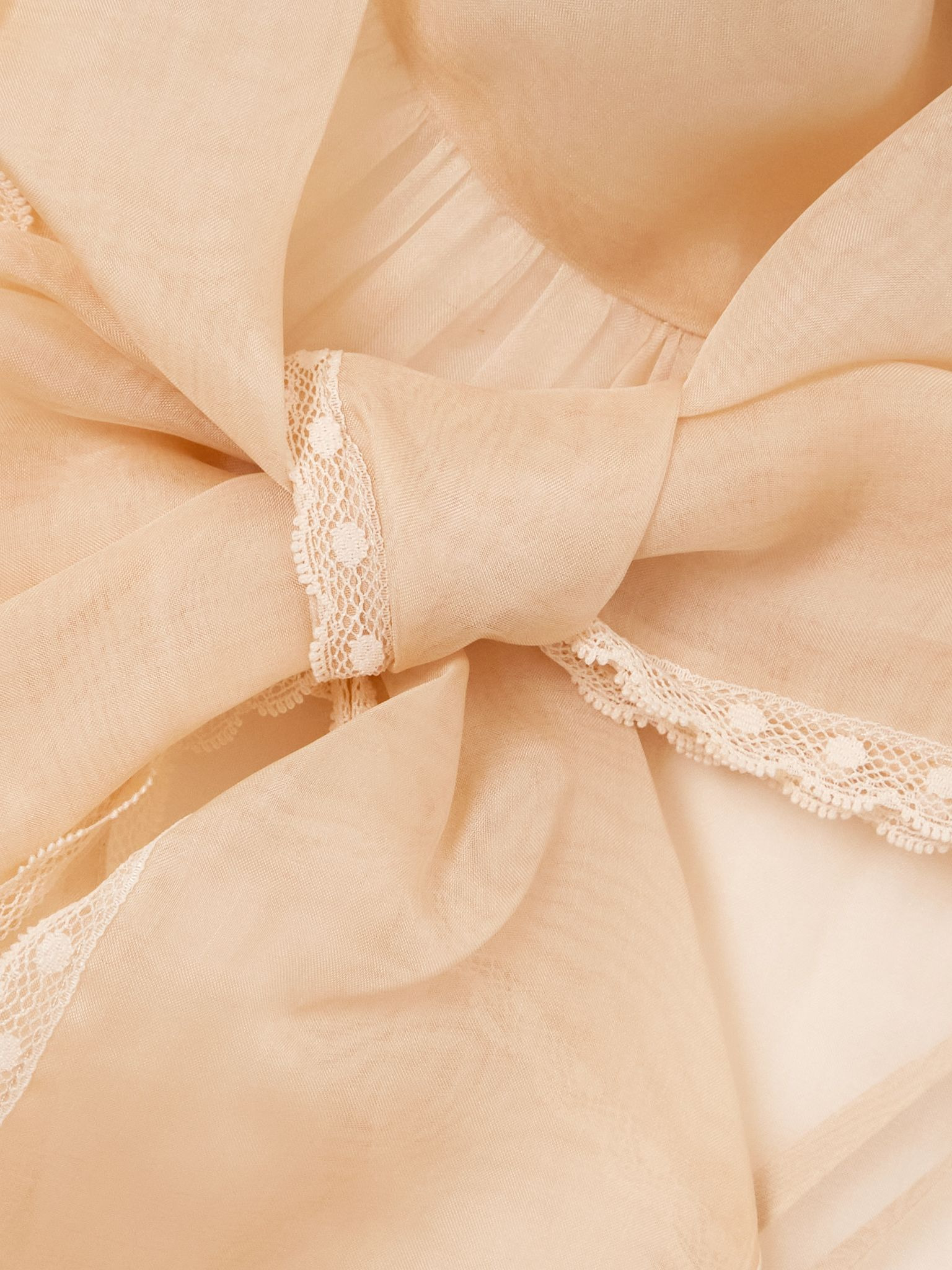 Pussy-bow lace-trimmed silk-organza blouse Blush - 5
