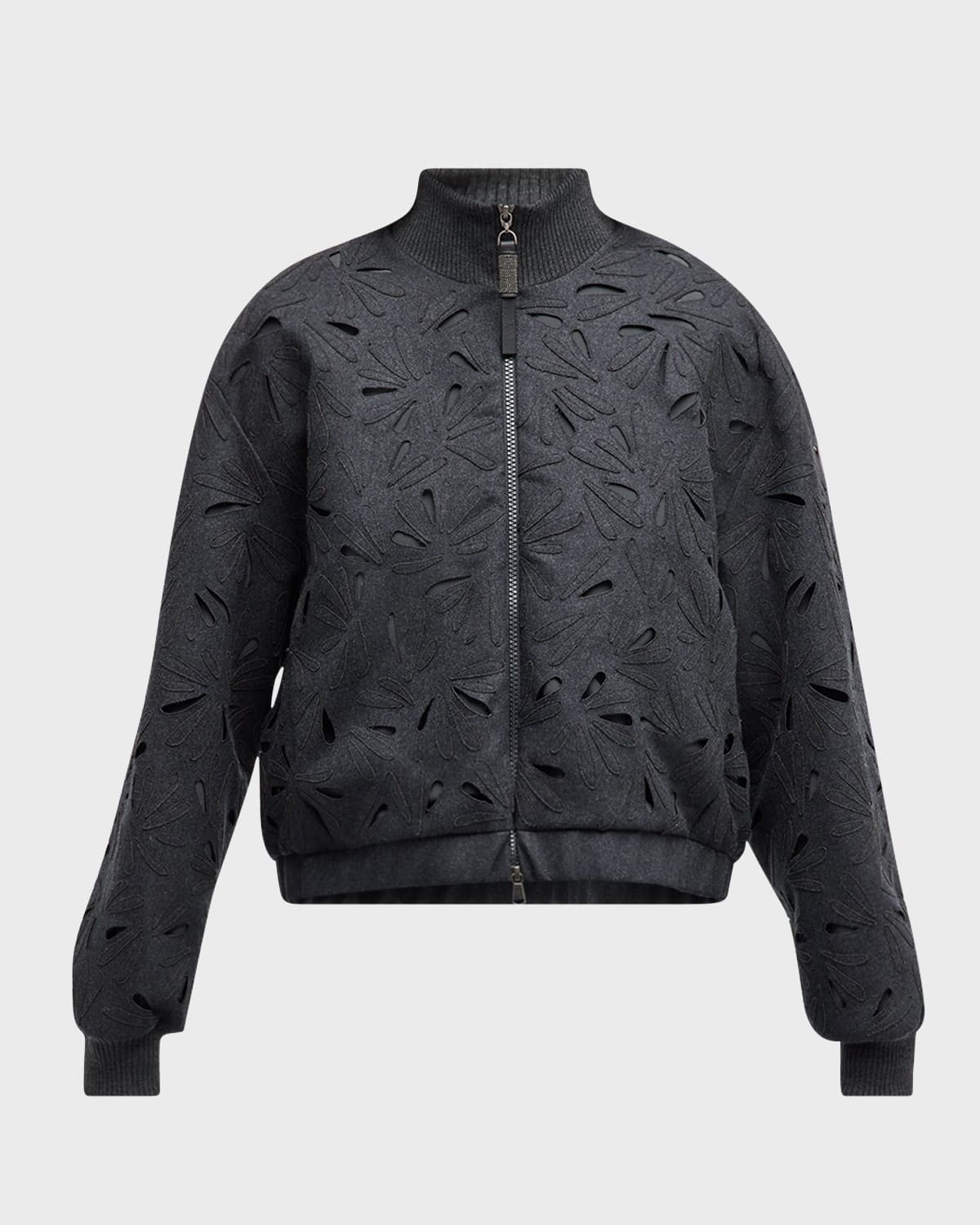 Laser-Cut Floral Bomber Jacket - 1