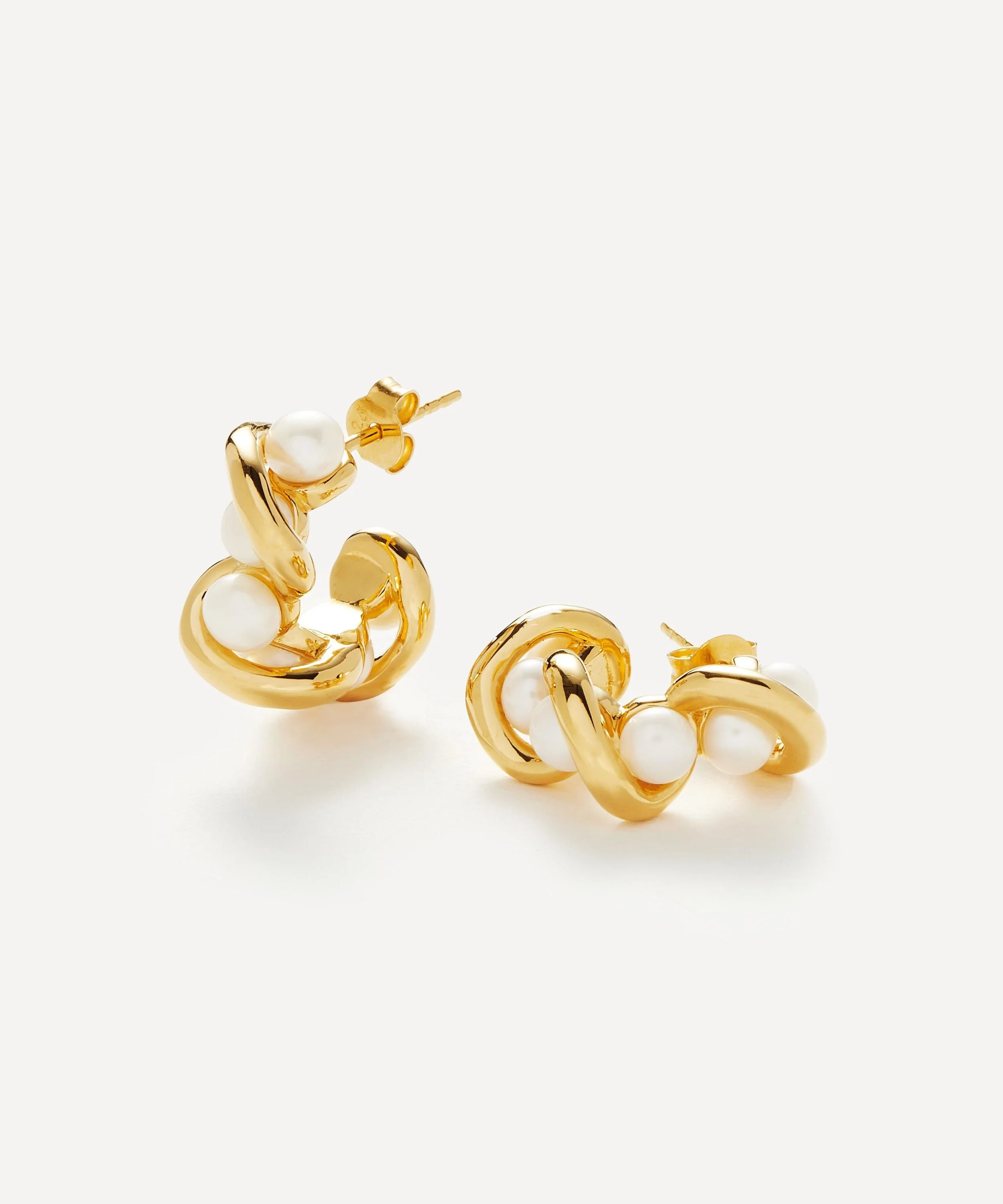 18ct Gold-Plated Molten Pearl Twisted Mini Double Hoop Earrings - 1