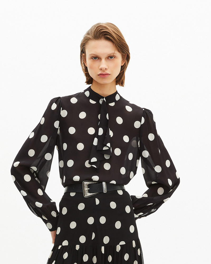 BLACK SILK BLEND POLKA DOT PRINT TOP 1