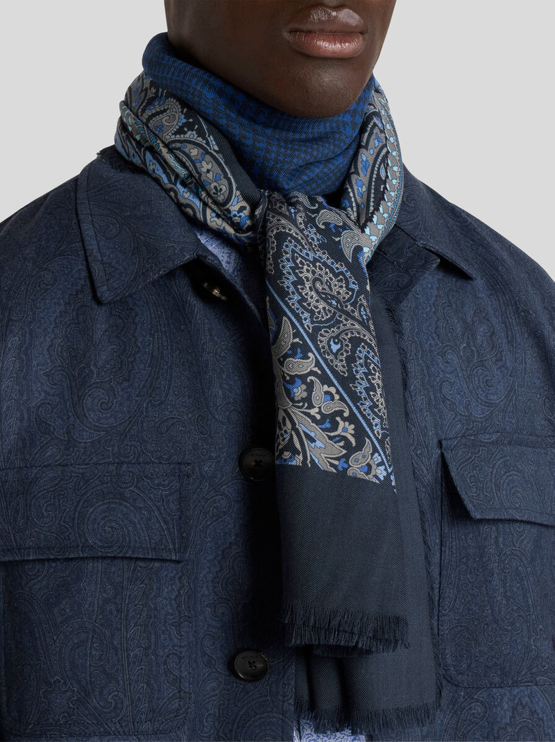 Etro WOOL-BLEND SCARF WITH PAISLEY AND CHECK MOTIF outlook