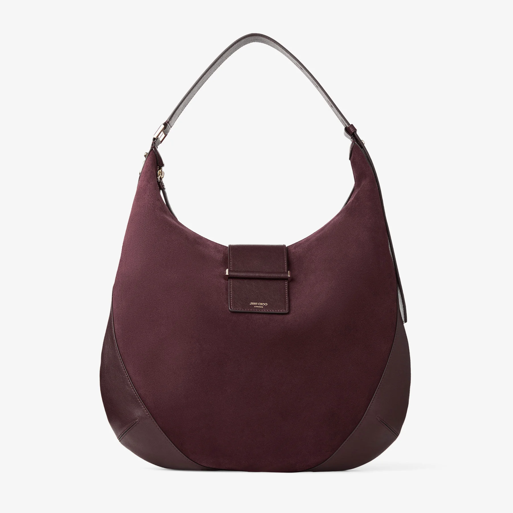 Bar Hobo M Deep Merlot Suede Shoulder Bag with Biker Leather Trim - 1