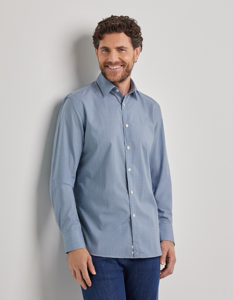 Canali AIR FORCE BLUE PRINTED COTTON AND LYOCELL CASUAL SHIRT outlook