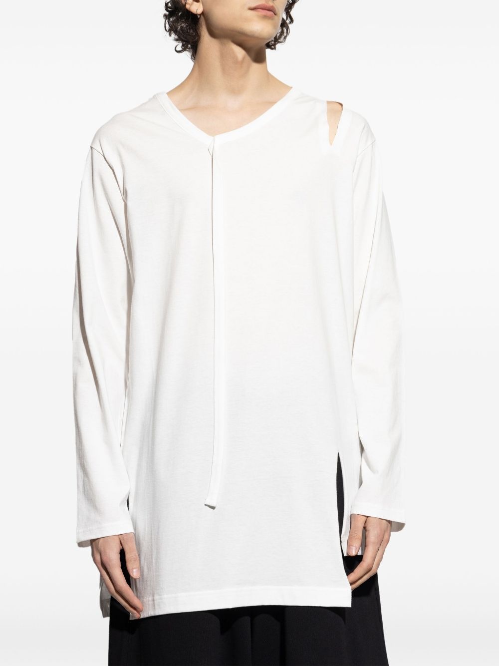 Tシャツ・カットソー Yohji Yamamoto 80/- HIGH GAUGE ASYMMETRY HEM LONG S Yohji Yamamoto asymmetric long sleeved T-shirt | REVERSIBLE