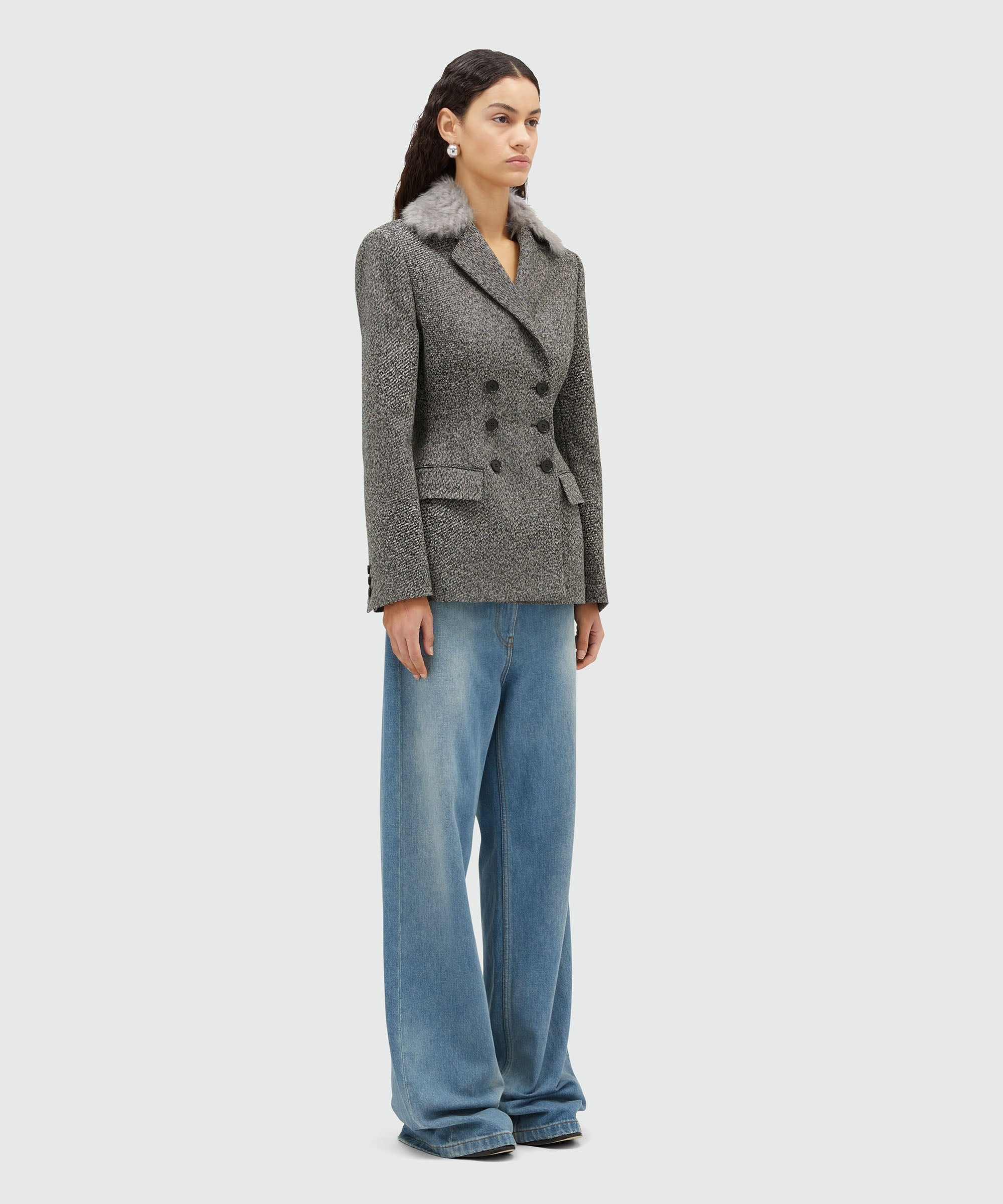 Salt and pepper blended wool jacket with faux-fur - 4