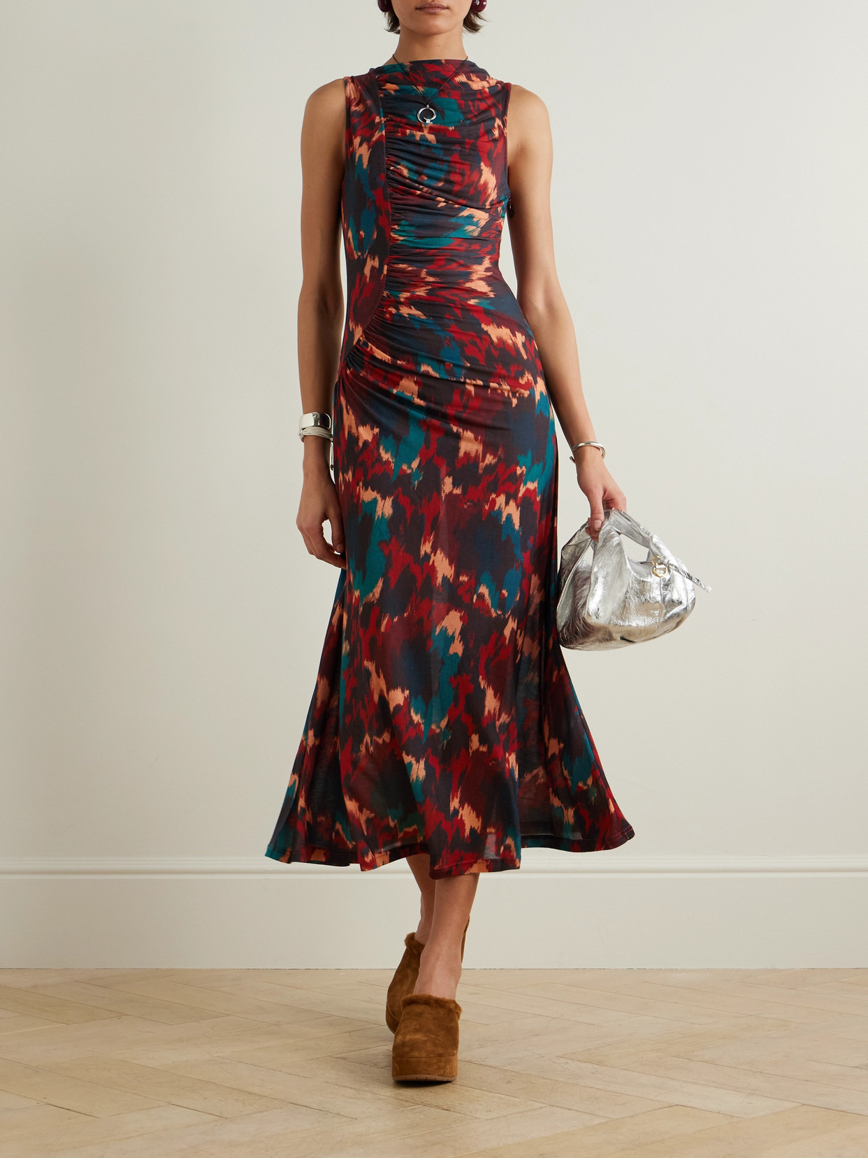 Livia Ruched Printed Lyocell-jersey Midi Dress - 2