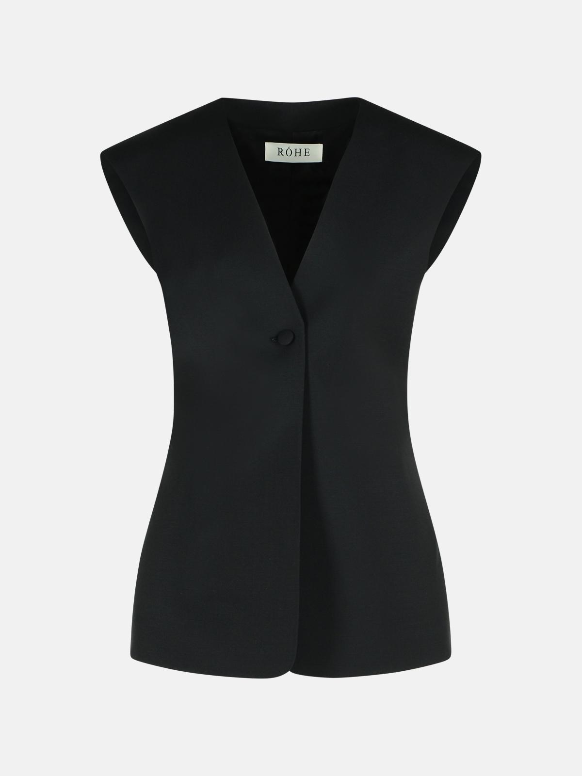 SLEEVELESS BLOUSE IN BLACK VIRGIN WOOL BLEND - 1
