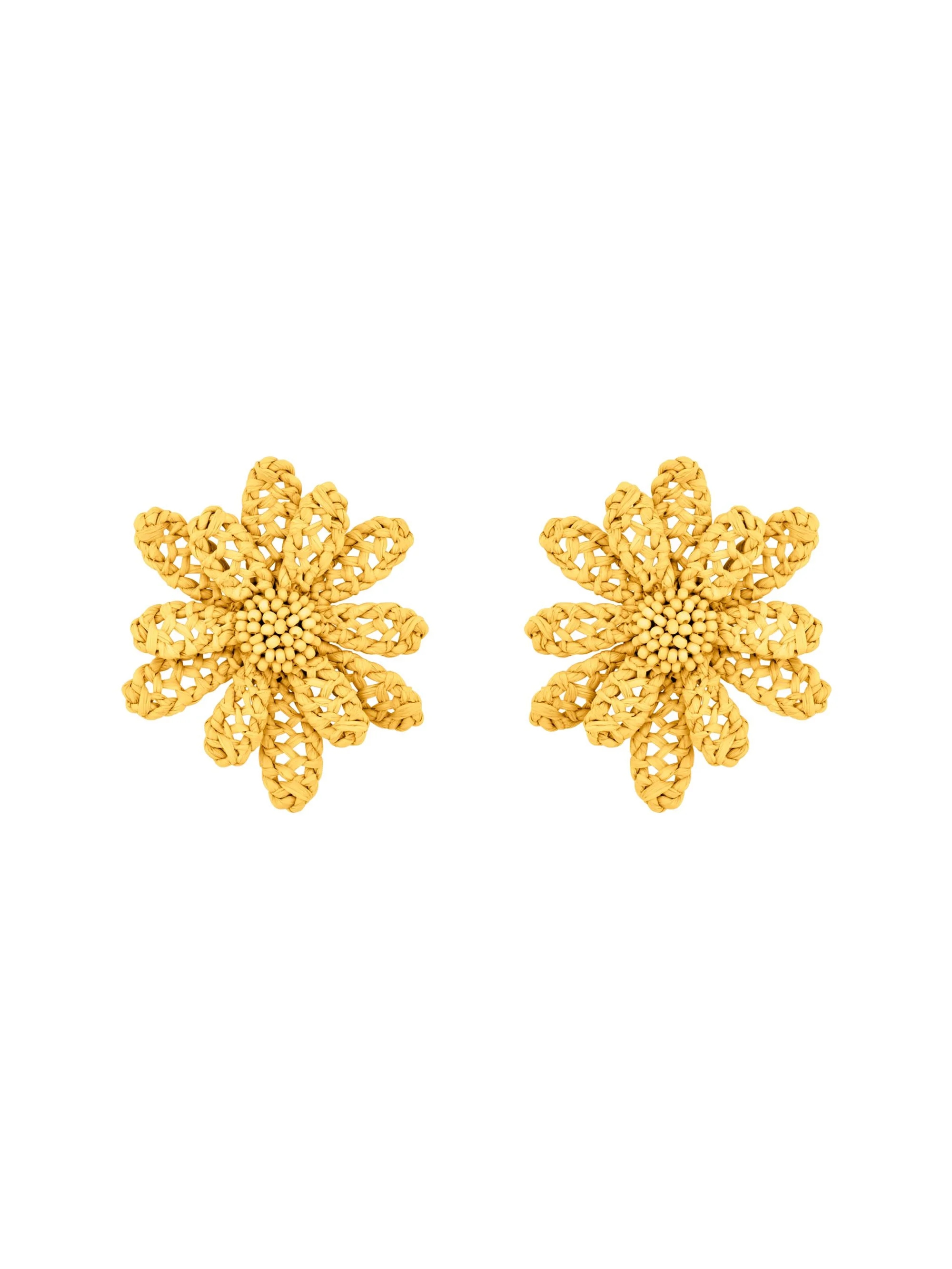 Women's Large Woven Flower Raffia Stud Earrings - Yellow - 1
