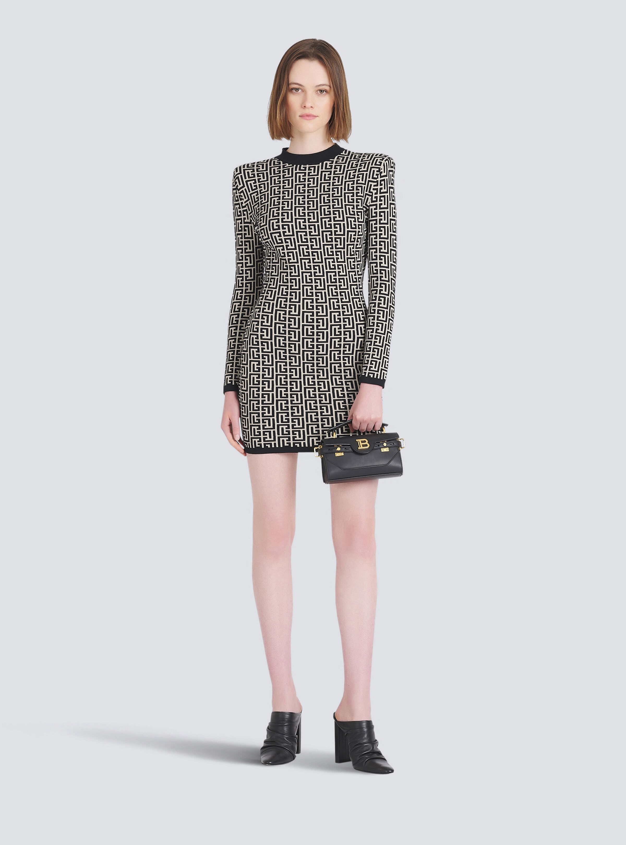 Short bicolor jacquard dress with Balmain monogram - 2