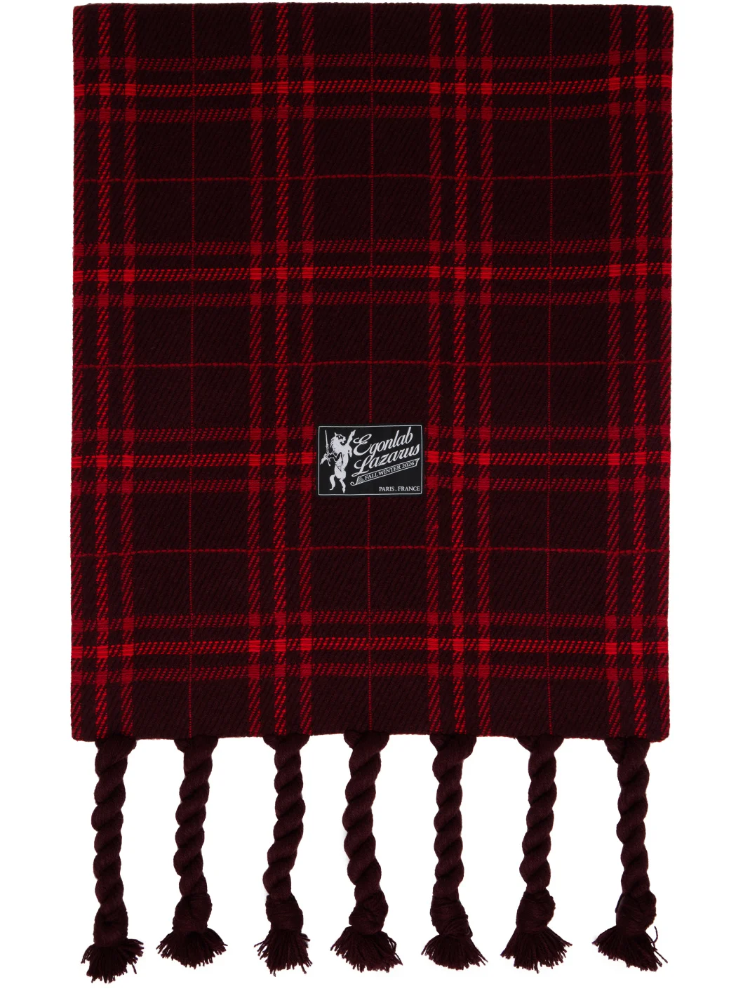 Red & Burgundy Fringed Scarf - 1