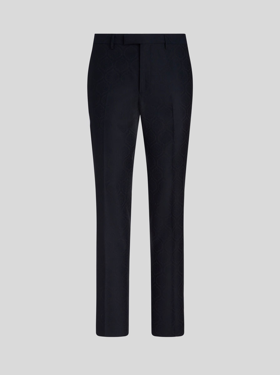 WOOL AND COTTON JACQUARD TROUSERS - 1