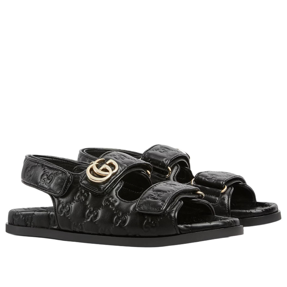 (WMNS) Gucci Double G Leather Sandals 'Black' 816625-AAEGP-1000 - 2