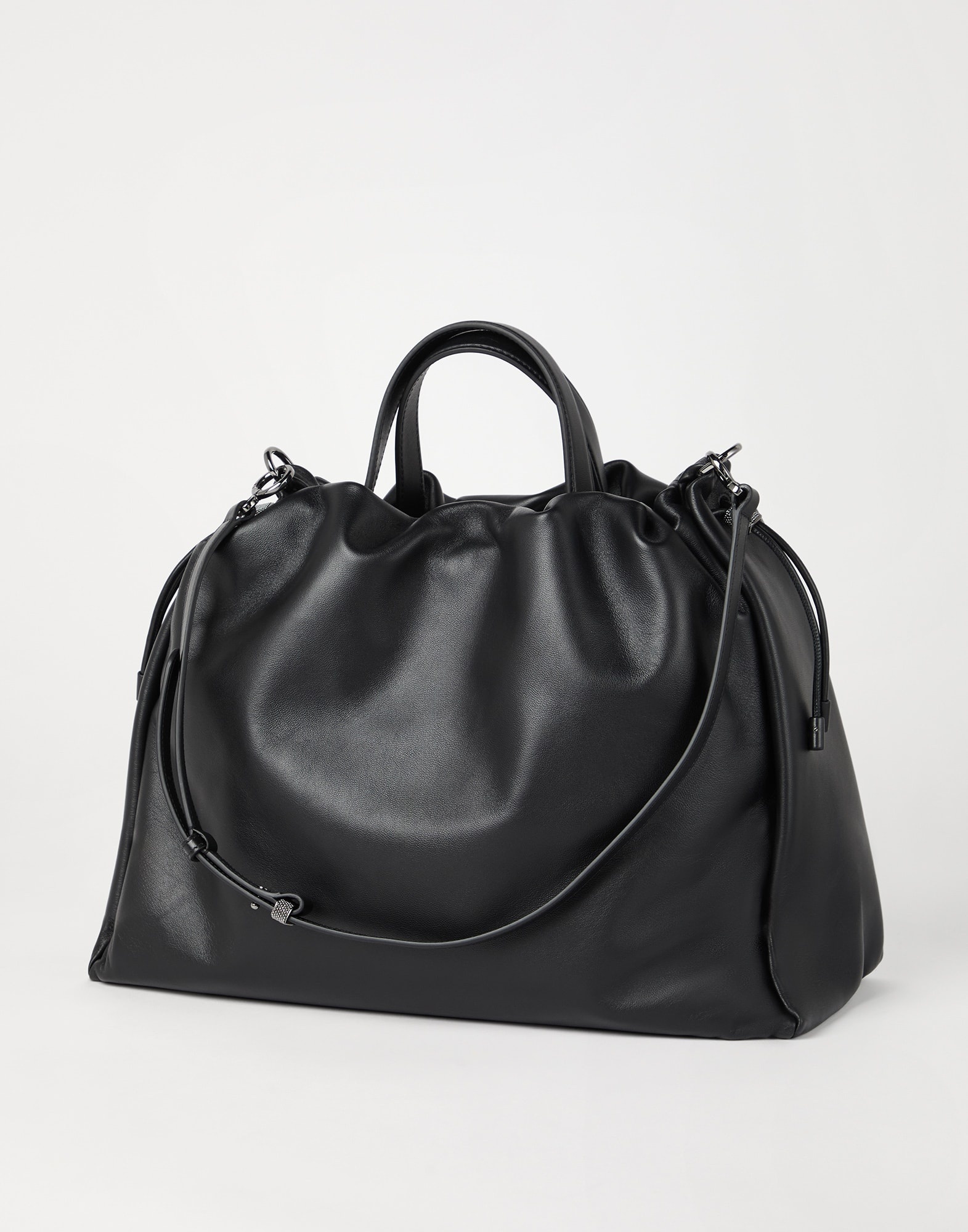 Mellow large shopper bag in soft leather with monili - 2