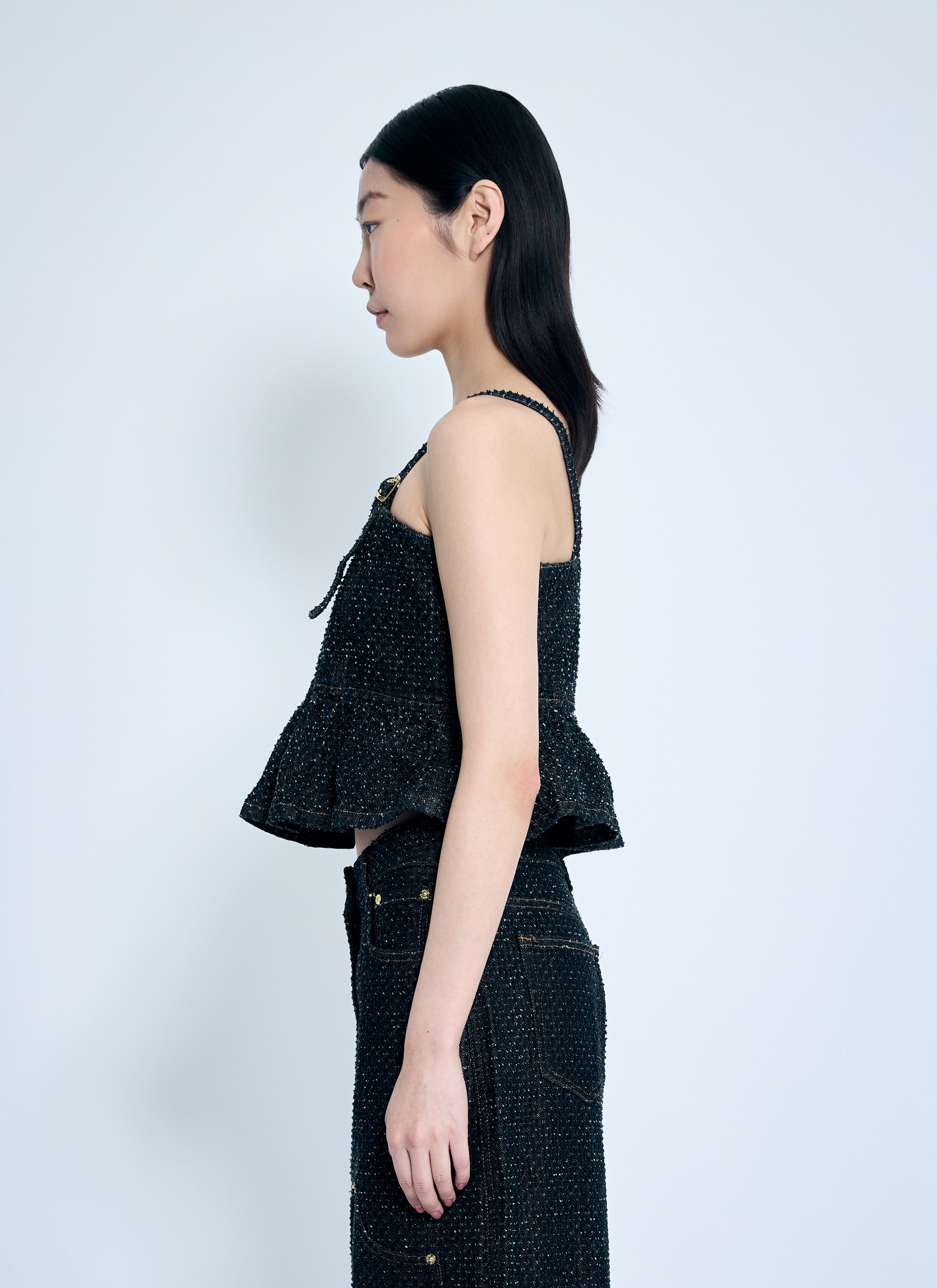 Ganni Women Fluffy Denim Strap Top - 3