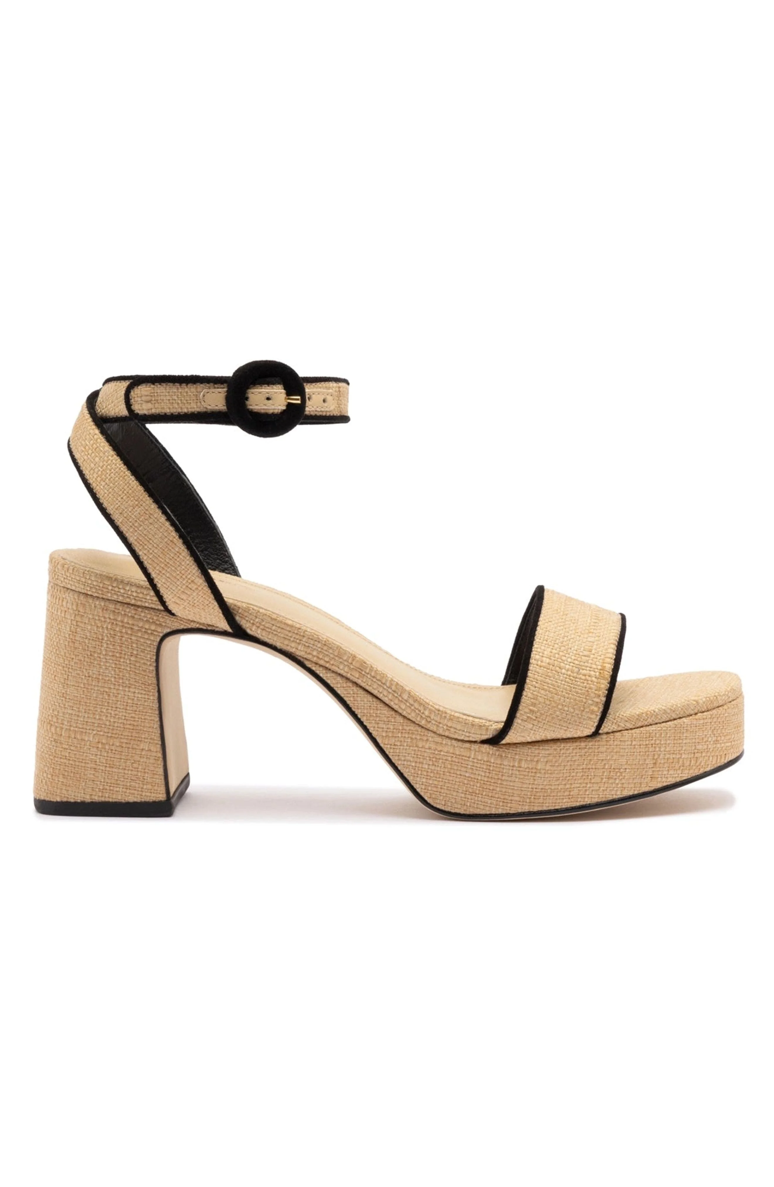 Larroudé Dolly Low Sandal In Beige Raffia and Black Trimming at Nordstrom - 1