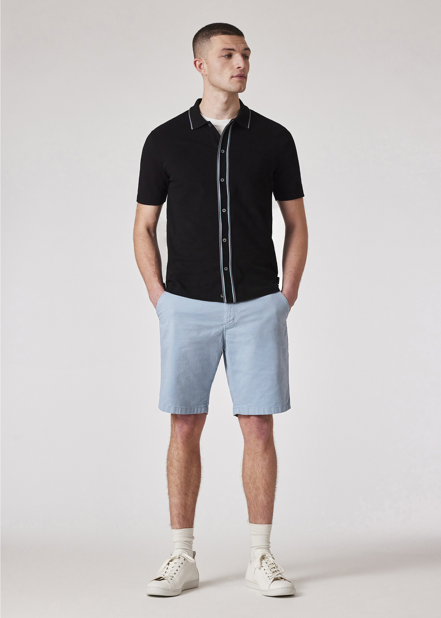 Light Blue Cotton-Twill 'Broad Stripe Zebra' Shorts - 4