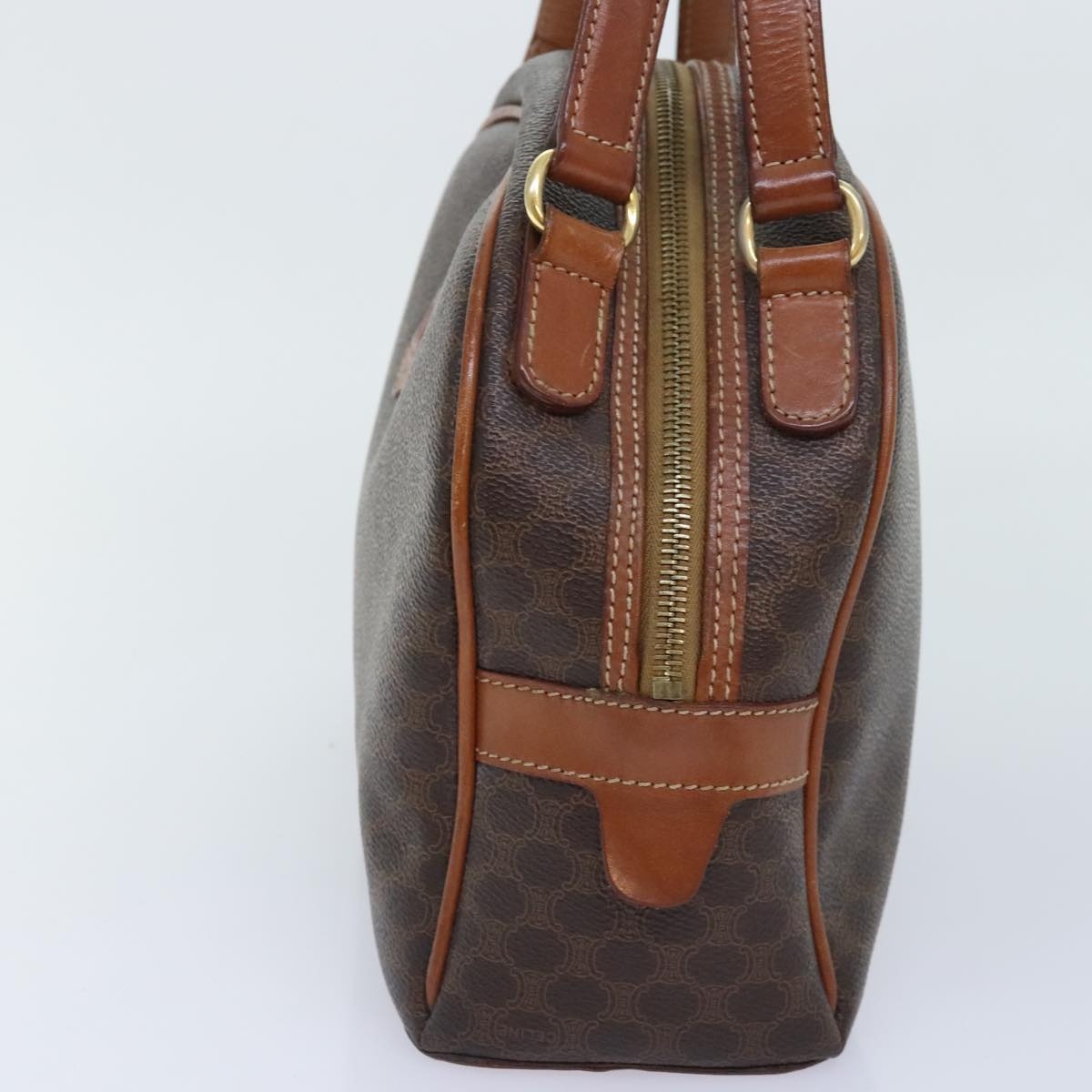 CELINE Macadam Canvas Hand Bag Pvc Leather Brown Gold - 4